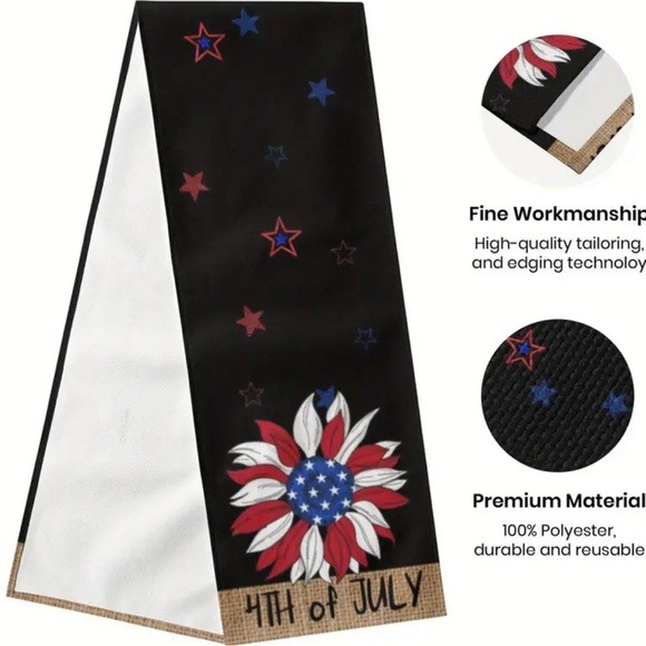 New 4th Of July Sunflower Table Runner 13x72 Memorial Day Patriotic Decor Mantel - Picture 6 of 7